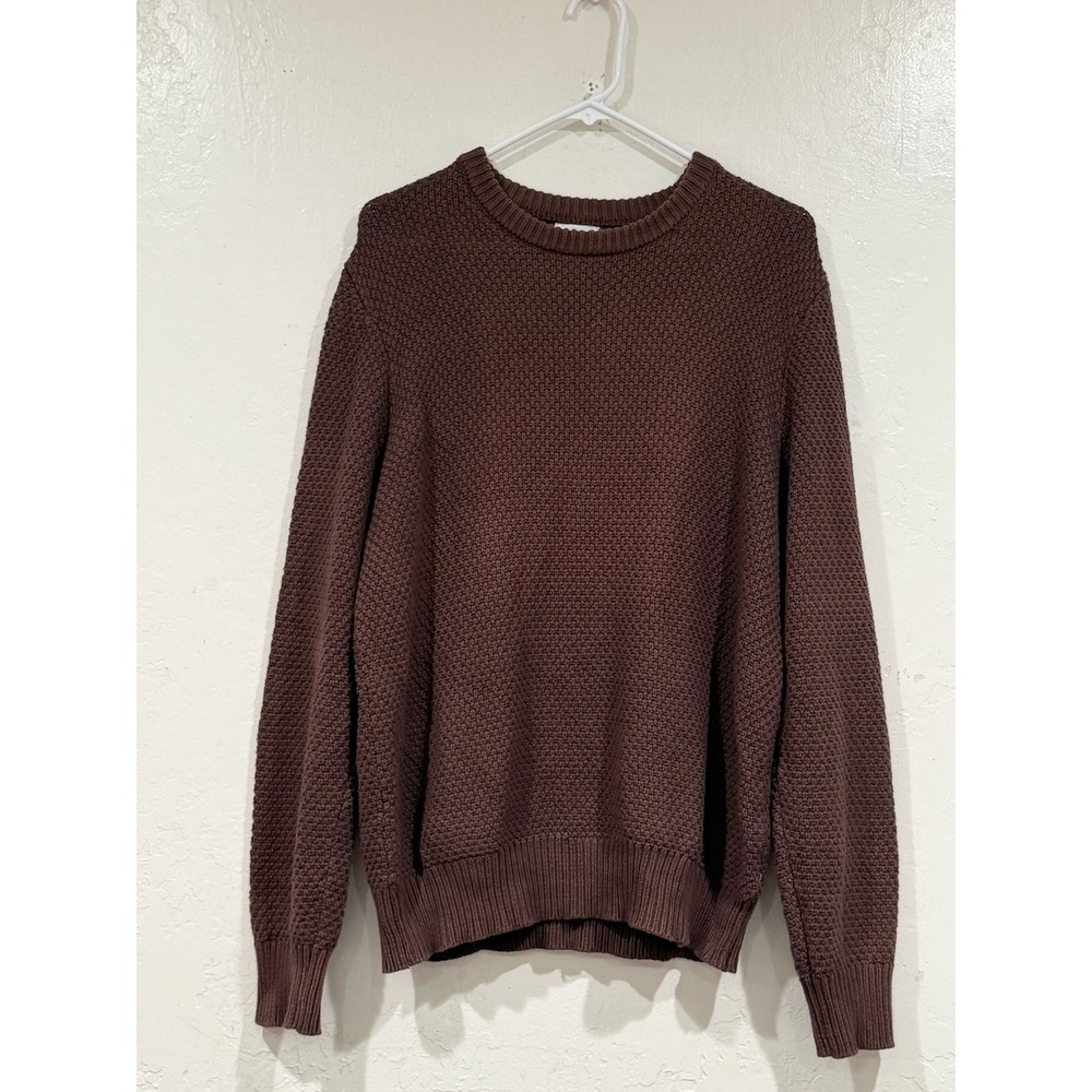 Spier & Mackay Mens Brown 100% Cotton Textured Knit Crewneck Sweater Medium